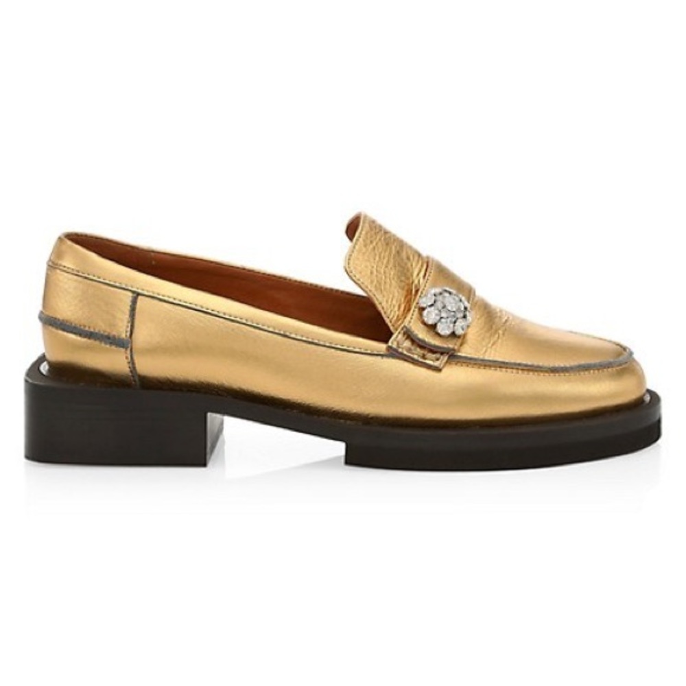 Ganni Gold Loafers with Black Sole